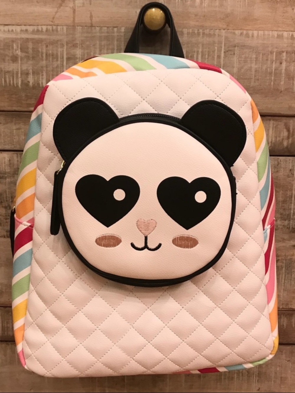 BETSEY JOHNSON Quilted Rainbow Heart Panda Backpack